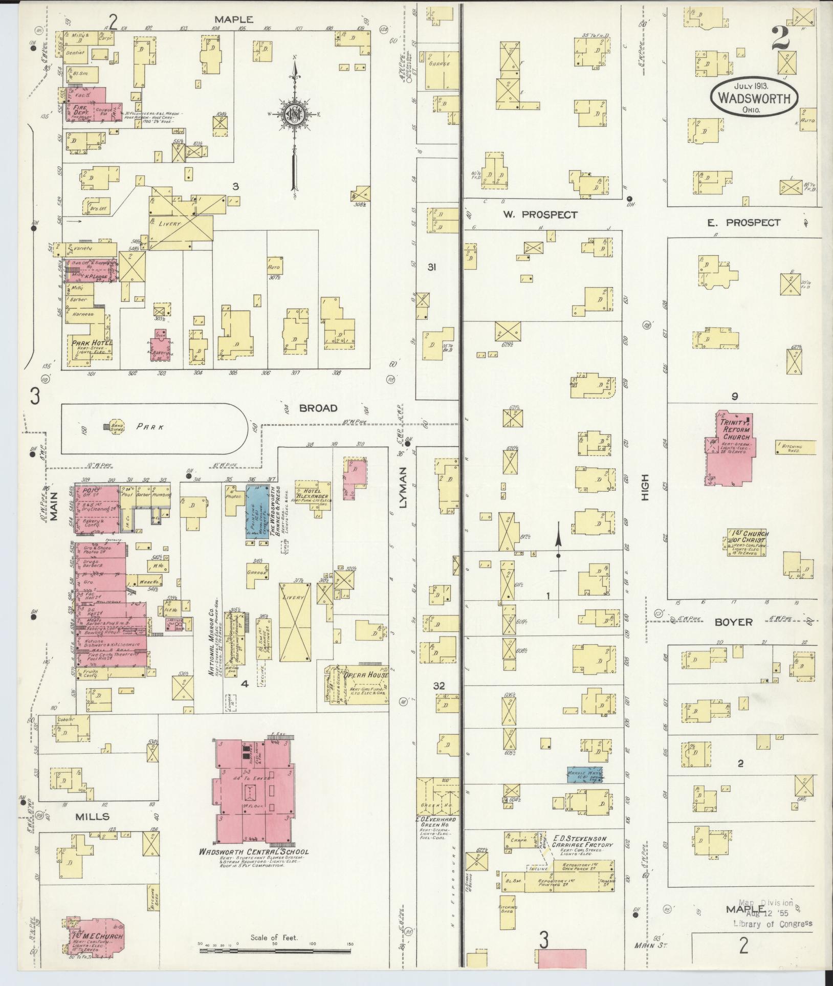 Sanborn Fire Insurance Map from Wadsworth, Medina County, Ohio (1913), Sheet #0002 - Historic Sanborn Fire Insurance Map Print, vintage old map wall art, antique decor, genealogy gift, Ohio Ohio map
