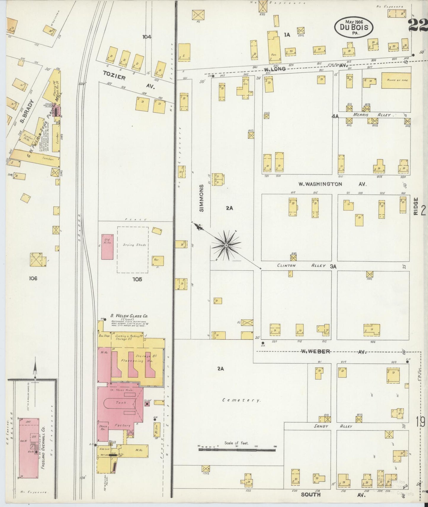 Sanborn Fire Insurance Map from Du Bois, Clearfield County, Pennsylvania (1906), Sheet #0022 - Historic Sanborn Fire Insurance Map Print, vintage old map wall art, antique decor, genealogy gift, Pennsylvania Pennsylvania map