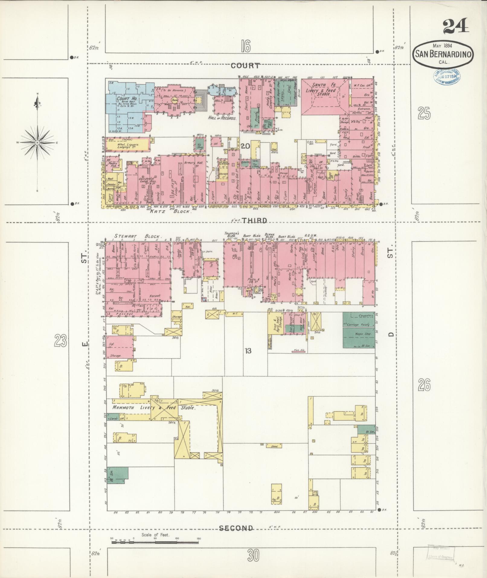 Sanborn Fire Insurance Map from San Bernardino, San Bernardino County, California (1894), Sheet #0024 - Complete Map Set gallery image, historic Sanborn map, vintage wall art, California California