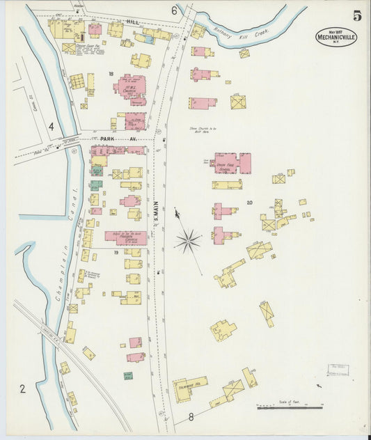 Sanborn Fire Insurance Map from Mechanicville, Saratoga County, New York (1897), Sheet #0005 - Historic Sanborn Fire Insurance Map Print, vintage old map wall art, antique decor, genealogy gift, New York New York map