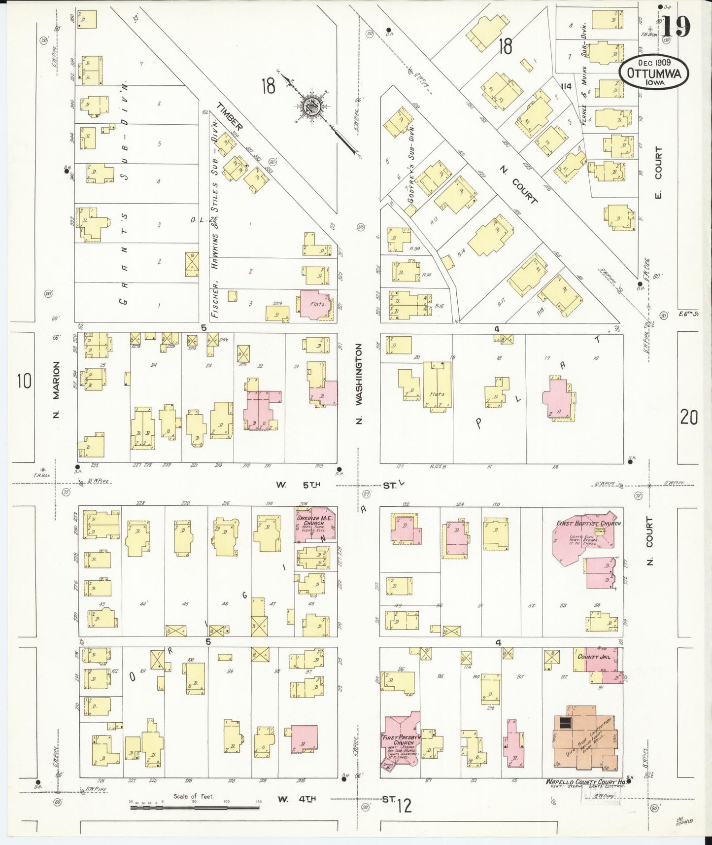 Sanborn Fire Insurance Map from Ottumwa, Wapello County, Iowa (1909), Sheet #0019 - Historic Sanborn Fire Insurance Map Print, vintage old map wall art