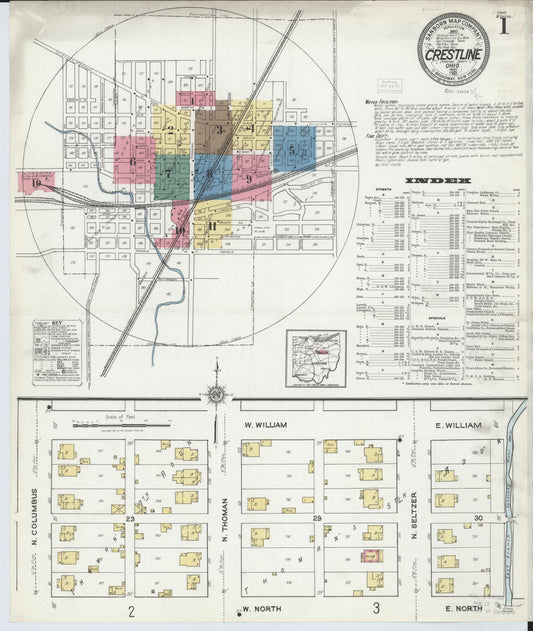 Sanborn Fire Insurance Map from Crestline, Crawford County, Ohio (1921), Sheet #0001 - Historic Sanborn Fire Insurance Map Print, vintage old map wall art, antique decor, genealogy gift, Ohio Ohio map