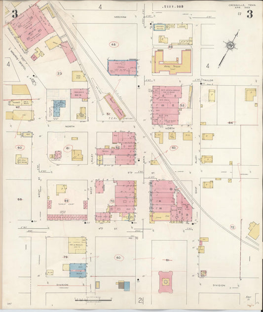 Sanborn Fire Insurance Map from Crossville, Cumberland County, Tennessee (1942), Sheet #0003 - Historic Sanborn Fire Insurance Map Print, vintage old map wall art, antique decor, genealogy gift, Tennessee Tennessee map