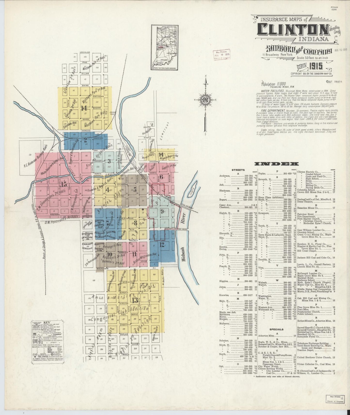 Sanborn Fire Insurance Map from Clinton, Vermillion County, Indiana (1915), Sheet #0001 - Complete Map Set gallery image, historic Sanborn map, vintage wall art, Indiana Indiana