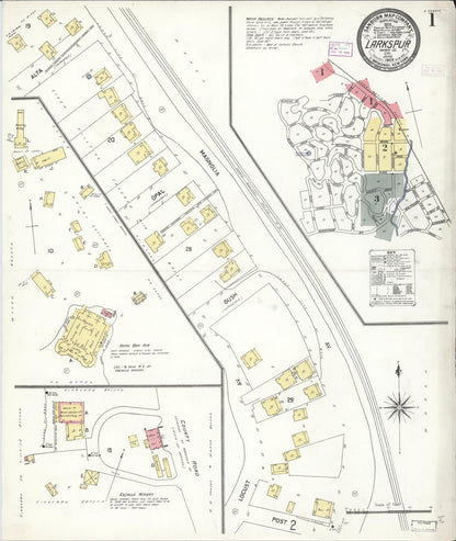 Sanborn Fire Insurance Map from Larkspur, Marin County, California (1909), Sheet #0001 - Historic Sanborn Fire Insurance Map Print, vintage old map wall art, antique decor, genealogy gift, California California map