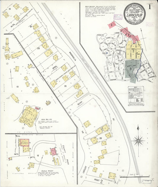 Sanborn Fire Insurance Map from Larkspur, Marin County, California (1909), Sheet #0001 - Historic Sanborn Fire Insurance Map Print, vintage old map wall art, antique decor, genealogy gift, California California map