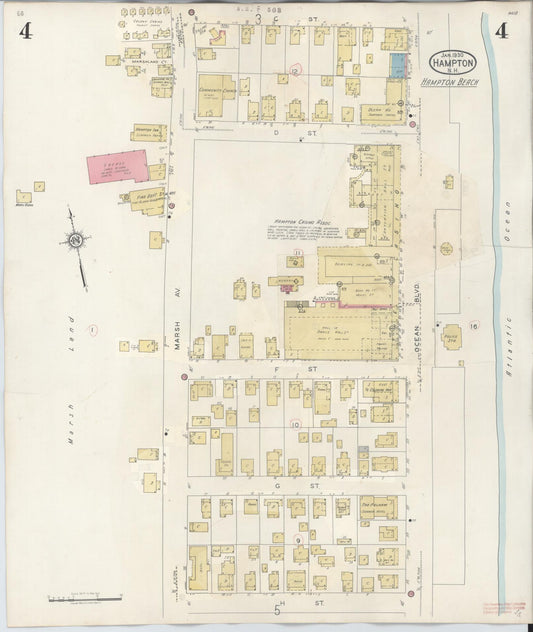 Sanborn Fire Insurance Map from Hampton, Rockingham County, New Hampshire (1942), Sheet #0004 - Historic Sanborn Fire Insurance Map Print, vintage old map wall art, antique decor, genealogy gift, New Hampshire New Hampshire map