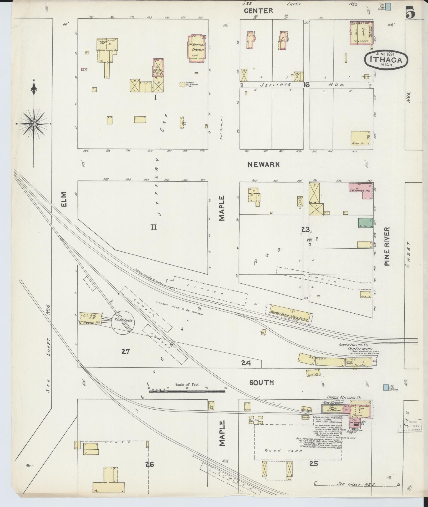 Sanborn Fire Insurance Map from Ithaca, Gratiot County, Michigan (1891), Sheet #0005 - Complete Map Set gallery image, historic Sanborn map, vintage wall art, Michigan Michigan