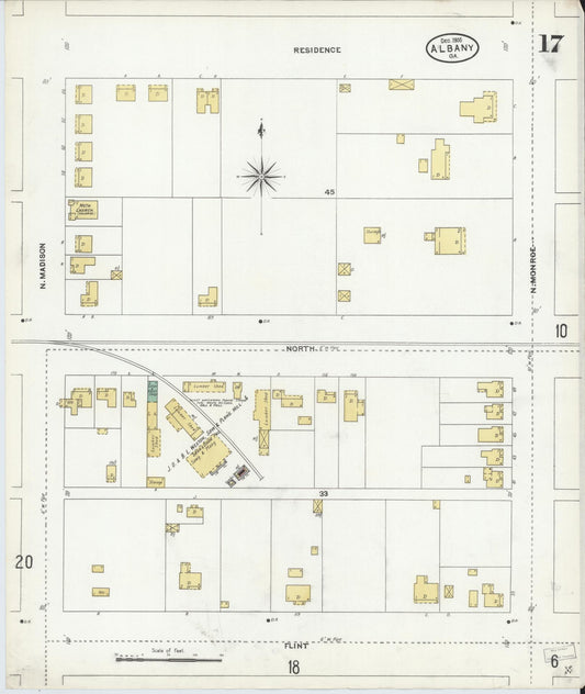Sanborn Fire Insurance Map from Albany, Dougherty County, Georgia (1905), Sheet #0017 - Historic Sanborn Fire Insurance Map Print, vintage old map wall art, antique decor, genealogy gift, Georgia Georgia map