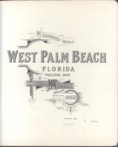 Sanborn Fire Insurance Map from West Palm Beach, Dade County, Florida (1952), Sheet #0001 - Historic Sanborn Fire Insurance Map Print, vintage old map wall art, antique decor, genealogy gift, Florida Florida map