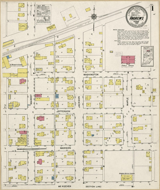 Sanborn Fire Insurance Map from Andrews, Huntington County, Indiana (1919), Sheet #0001 - Historic Sanborn Fire Insurance Map Print, vintage old map wall art, antique decor, genealogy gift, Indiana Indiana map