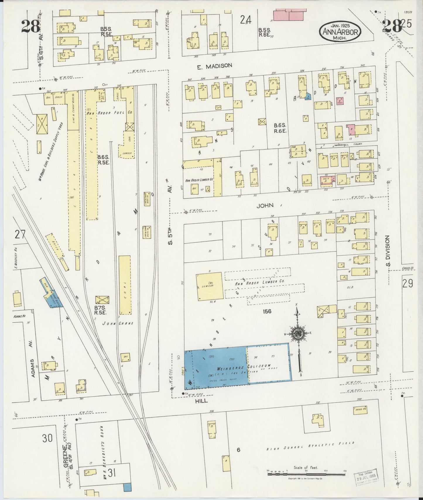 Sanborn Fire Insurance Map from Ann Arbor, Washtenaw County, Michigan (1925), Sheet #0028 - Complete Map Set gallery image, historic Sanborn map, vintage wall art, Michigan Michigan