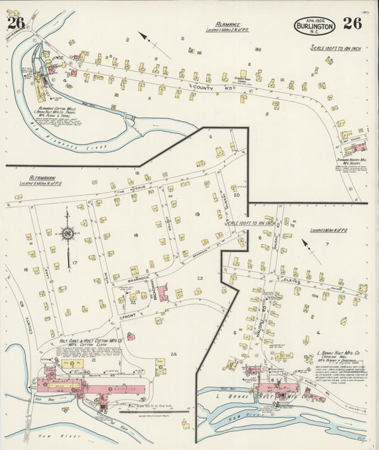 Sanborn Fire Insurance Map from Burlington, Alamance County, North Carolina (1924), Sheet #0026 - Historic Sanborn Fire Insurance Map Print, vintage old map wall art, antique decor, genealogy gift, North Carolina North Carolina map