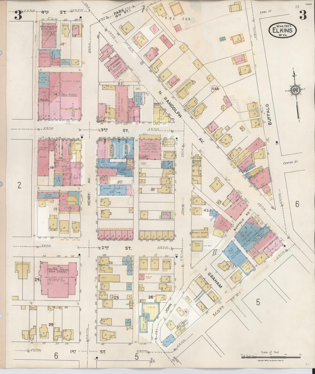 Sanborn Fire Insurance Map from Elkins, Randolph County, West Virginia (1950), Sheet #0003 - Complete Map Set gallery image, historic Sanborn map, vintage wall art, West Virginia West Virginia