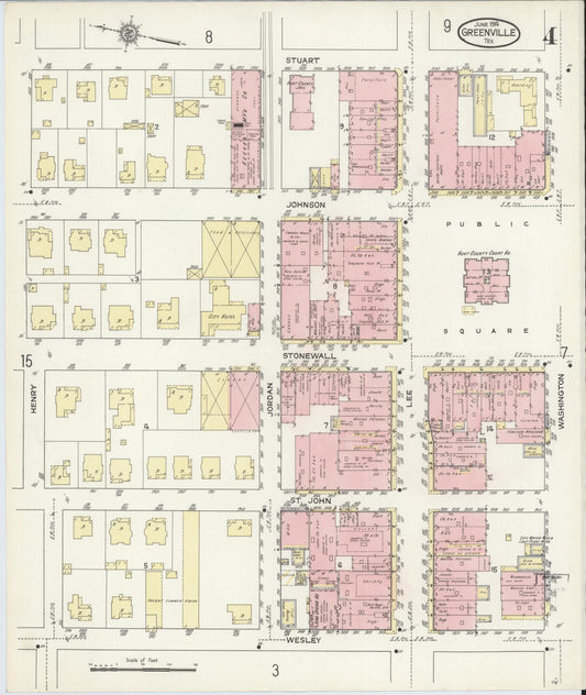 Sanborn Fire Insurance Map from Greenville, Hunt County, Texas (1914), Sheet #0004 - Historic Sanborn Fire Insurance Map Print, vintage old map wall art, antique decor, genealogy gift, Texas Texas map