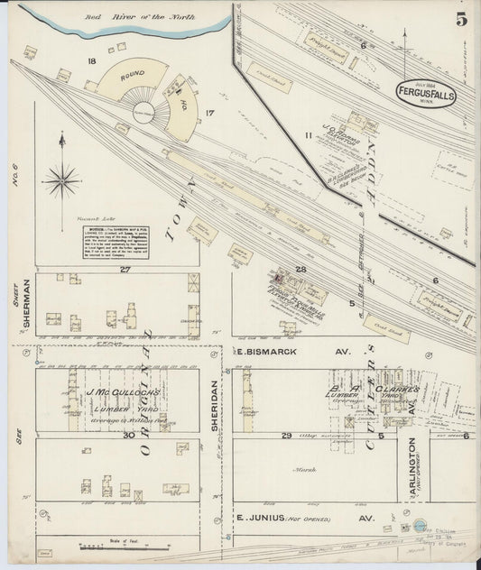 Sanborn Fire Insurance Map from Fergus Falls, Otter Tail County, Minnesota (1884), Sheet #0005 - Historic Sanborn Fire Insurance Map Print, vintage old map wall art, antique decor, genealogy gift, Minnesota Minnesota map