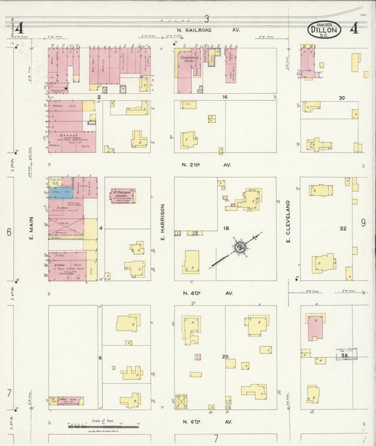 Sanborn Fire Insurance Map from Dillon, Dillon County, South Carolina (1924), Sheet #0004 - Historic Sanborn Fire Insurance Map Print, vintage old map wall art, antique decor, genealogy gift, South Carolina South Carolina map