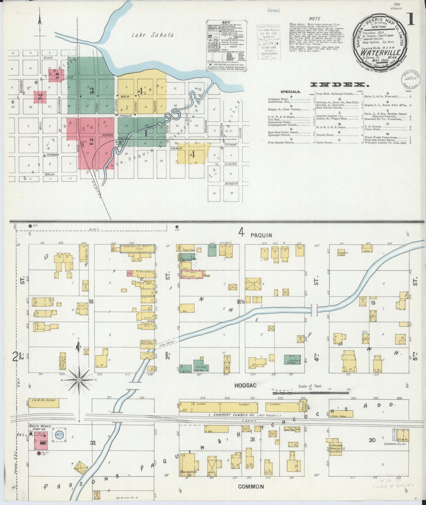 Sanborn Fire Insurance Map from Waterville, Le Sueur County, Minnesota (1900), Sheet #0001 - Complete Map Set gallery image, historic Sanborn map, vintage wall art, Minnesota Minnesota