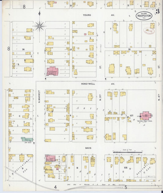 Sanborn Fire Insurance Map from Hoopeston, Vermilion County, Illinois (1899), Sheet #0003 - Historic Sanborn Fire Insurance Map Print, vintage old map wall art, antique decor, genealogy gift, Illinois Illinois map