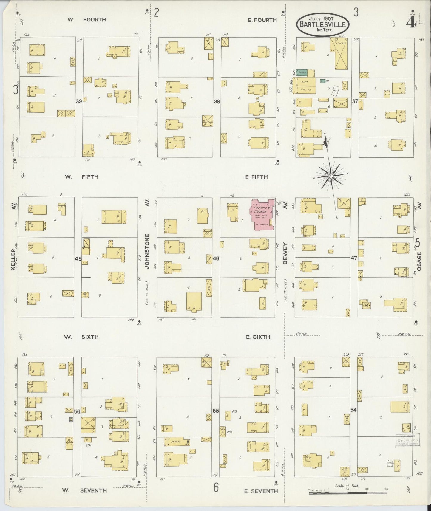 Sanborn Fire Insurance Map from Bartlesville, Washington County, Oklahoma (1907), Sheet #0004 - Complete Map Set gallery image, historic Sanborn map, vintage wall art, Oklahoma Oklahoma
