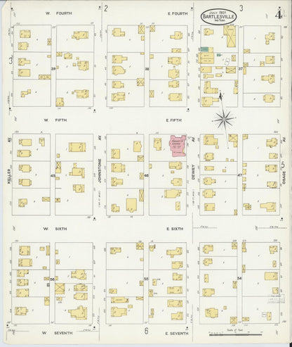 Sanborn Fire Insurance Map from Bartlesville, Washington County, Oklahoma (1907), Sheet #0004 - Complete Map Set gallery image, historic Sanborn map, vintage wall art, Oklahoma Oklahoma