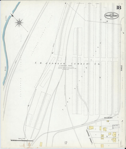 Sanborn Fire Insurance Map from Rhinelander, Oneida County, Wisconsin (1908), Sheet #0018 - Historic Sanborn Fire Insurance Map Print, vintage old map wall art, antique decor, genealogy gift, Wisconsin Wisconsin map