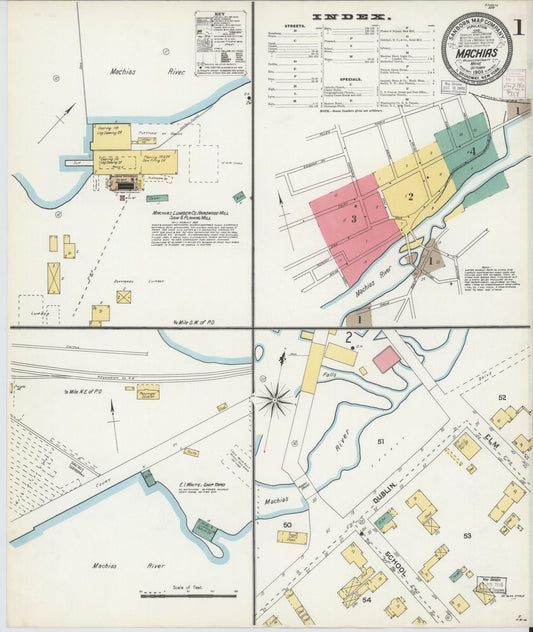 Sanborn Fire Insurance Map from Machias, Washington County, Maine (1903), Sheet #0001 - Complete Map Set gallery image, historic Sanborn map, vintage wall art, Maine Maine