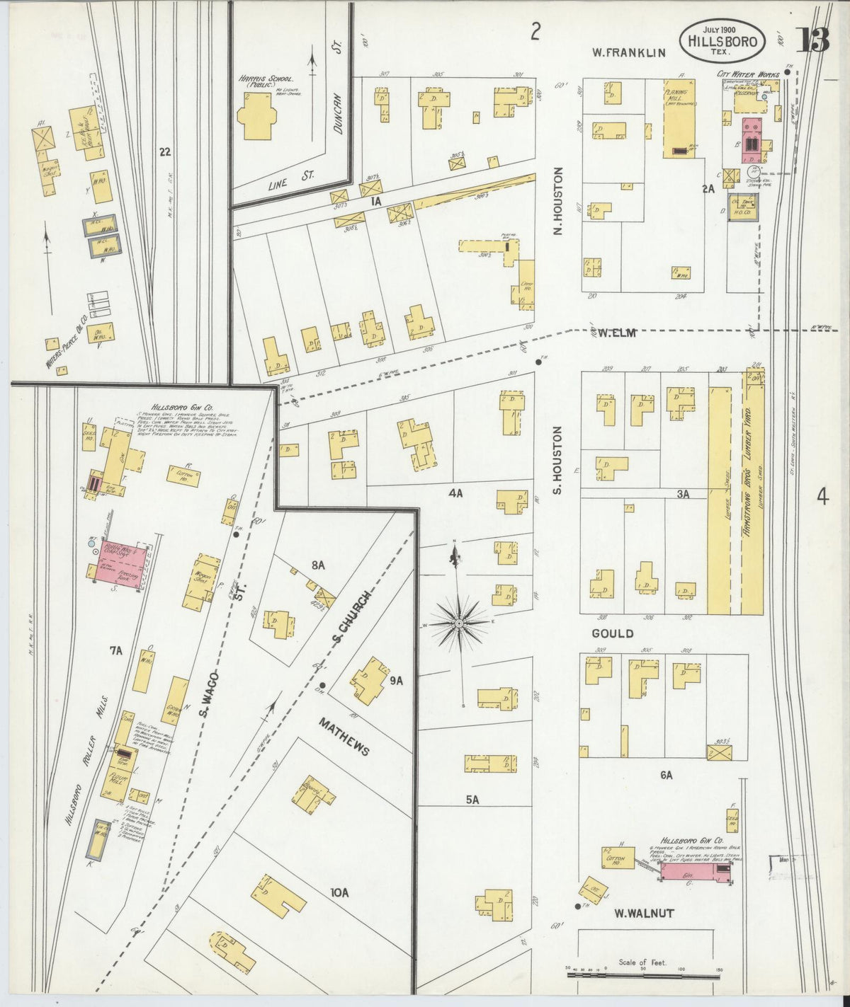 Sanborn Fire Insurance Map from Hillsboro, Hill County, Texas (1900), Sheet #0013 - Historic Sanborn Fire Insurance Map Print, vintage old map wall art, antique decor, genealogy gift, Texas Texas map