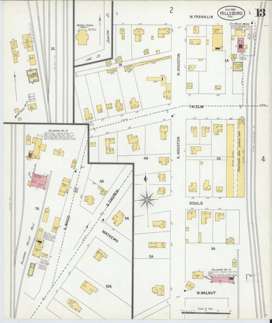 Sanborn Fire Insurance Map from Hillsboro, Hill County, Texas (1900), Sheet #0013 - Historic Sanborn Fire Insurance Map Print, vintage old map wall art, antique decor, genealogy gift, Texas Texas map
