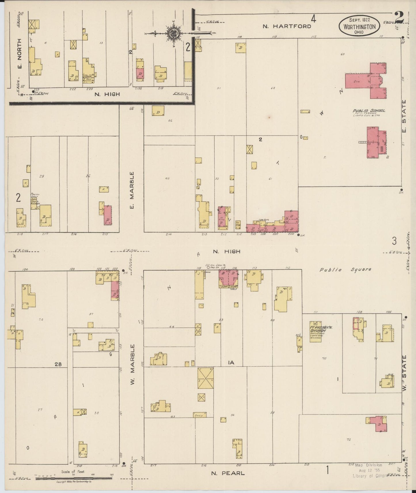 Sanborn Fire Insurance Map from Worthington, Franklin County, Ohio (1922), Sheet #0002 - Complete Map Set gallery image, historic Sanborn map, vintage wall art, Ohio Ohio