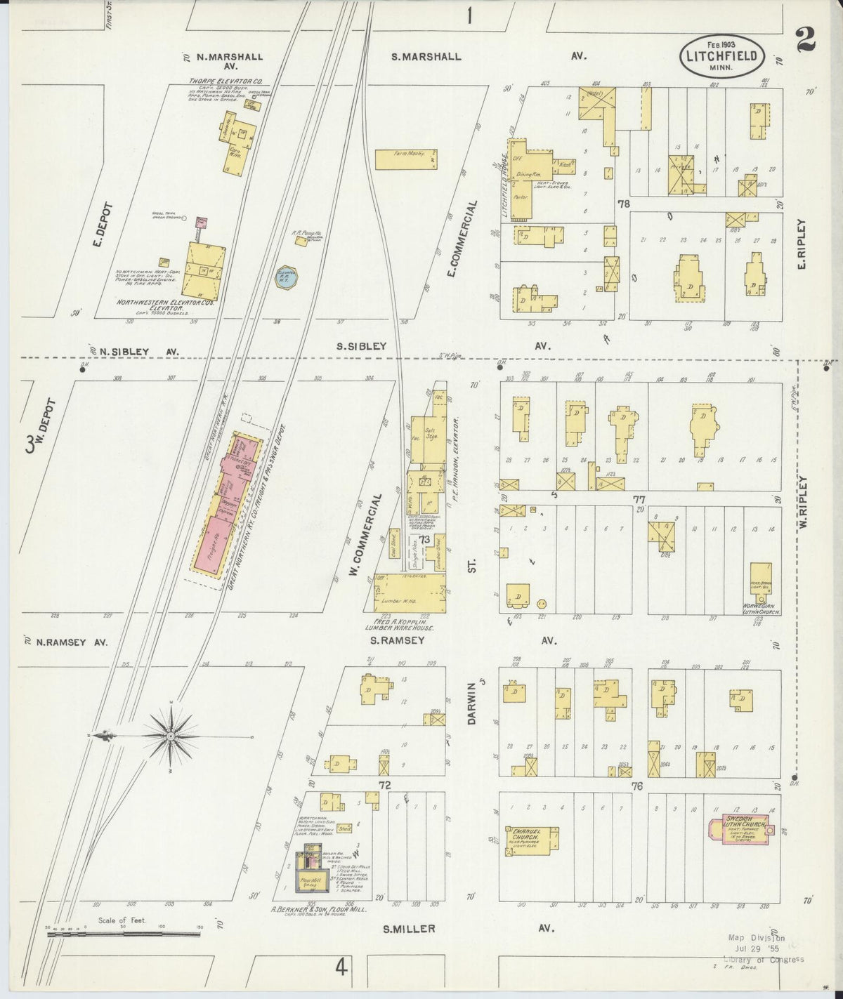 Sanborn Fire Insurance Map from Litchfield, Meeker County, Minnesota (1903), Sheet #0002 - Historic Sanborn Fire Insurance Map Print, vintage old map wall art, antique decor, genealogy gift, Minnesota Minnesota map