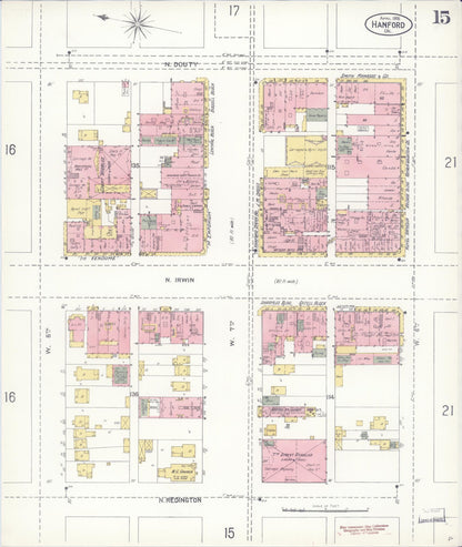 Sanborn Fire Insurance Map from Hanford, Kings County, California (1905), Sheet #0015 - Complete Map Set gallery image, historic Sanborn map, vintage wall art, California California