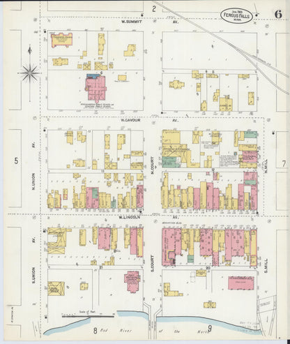 Sanborn Fire Insurance Map from Fergus Falls, Otter Tail County, Minnesota (1903), Sheet #0006 - Historic Sanborn Fire Insurance Map Print, vintage old map wall art, antique decor, genealogy gift, Minnesota Minnesota map