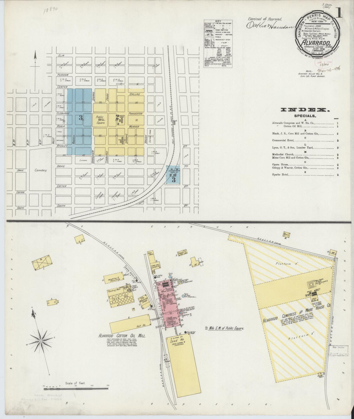 Sanborn Fire Insurance Map from Alvarado, Johnson County, Texas (1896), Sheet #0001 - Historic Sanborn Fire Insurance Map Print, vintage old map wall art, antique decor, genealogy gift, Texas Texas map