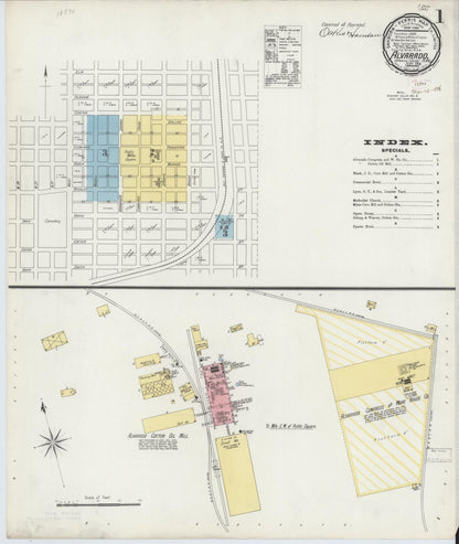 Sanborn Fire Insurance Map from Alvarado, Johnson County, Texas (1896), Sheet #0001 - Historic Sanborn Fire Insurance Map Print, vintage old map wall art, antique decor, genealogy gift, Texas Texas map