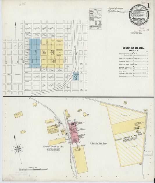 Sanborn Fire Insurance Map from Alvarado, Johnson County, Texas (1896), Sheet #0001 - Historic Sanborn Fire Insurance Map Print, vintage old map wall art, antique decor, genealogy gift, Texas Texas map