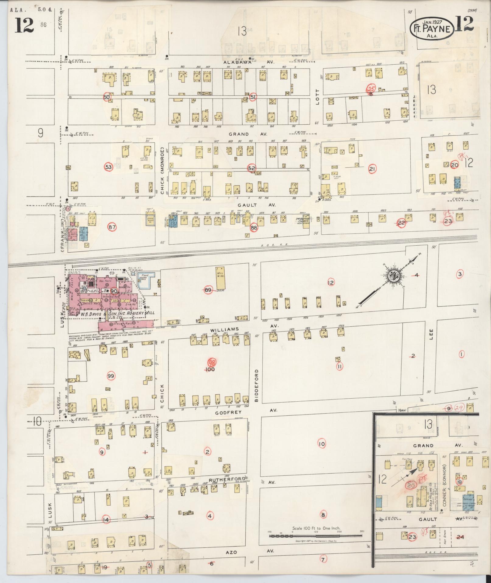 Sanborn Fire Insurance Map from Fort Payne, Dekalb County, Alabama (1935), Sheet #0012 - Complete Map Set gallery image, historic Sanborn map, vintage wall art, Alabama Alabama
