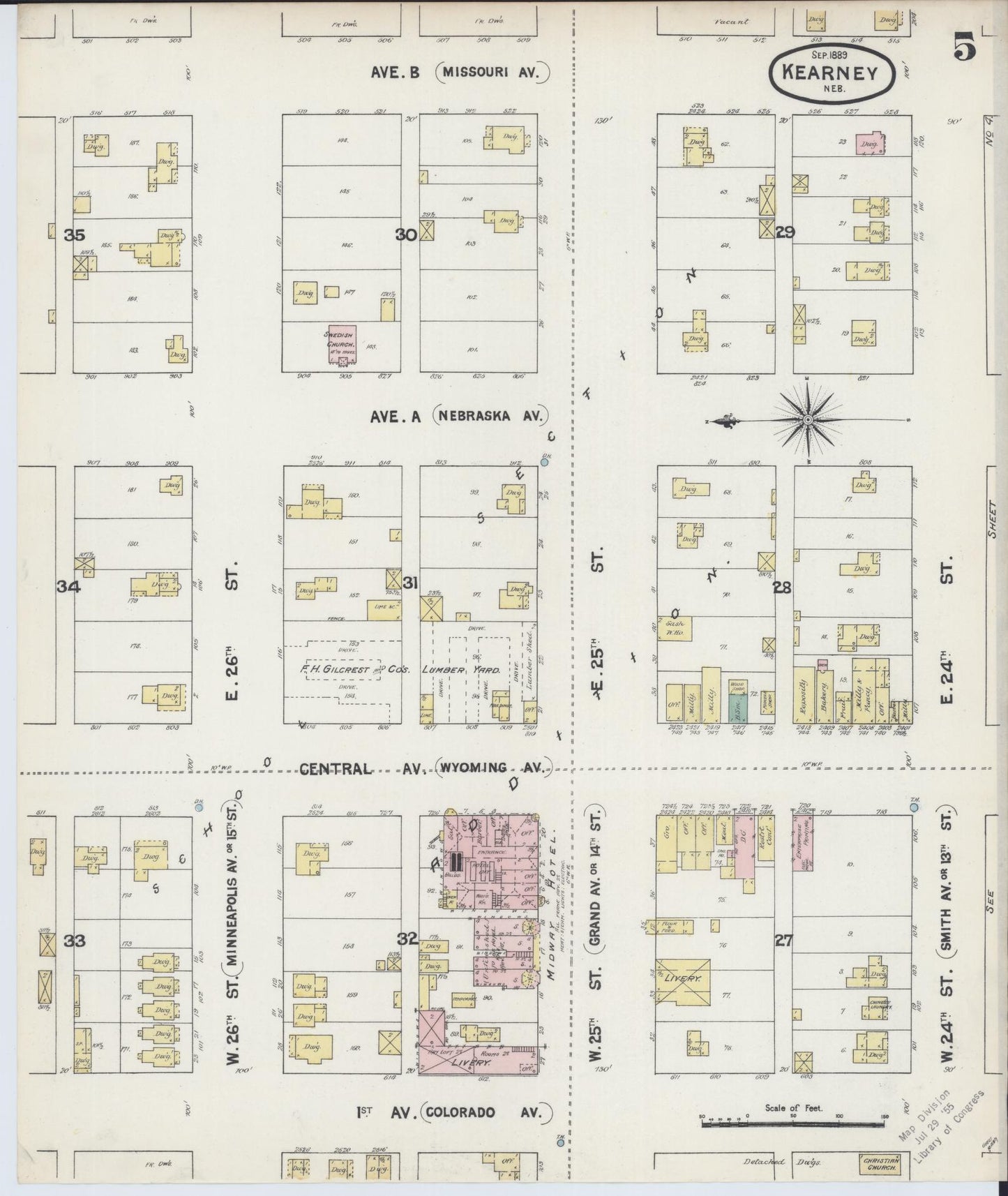 Sanborn Fire Insurance Map from Kearney, Buffalo County, Nebraska (1889), Sheet #0005 - Historic Sanborn Fire Insurance Map Print, vintage old map wall art, antique decor, genealogy gift, Nebraska Nebraska map
