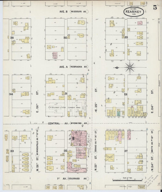 Sanborn Fire Insurance Map from Kearney, Buffalo County, Nebraska (1889), Sheet #0005 - Historic Sanborn Fire Insurance Map Print, vintage old map wall art, antique decor, genealogy gift, Nebraska Nebraska map