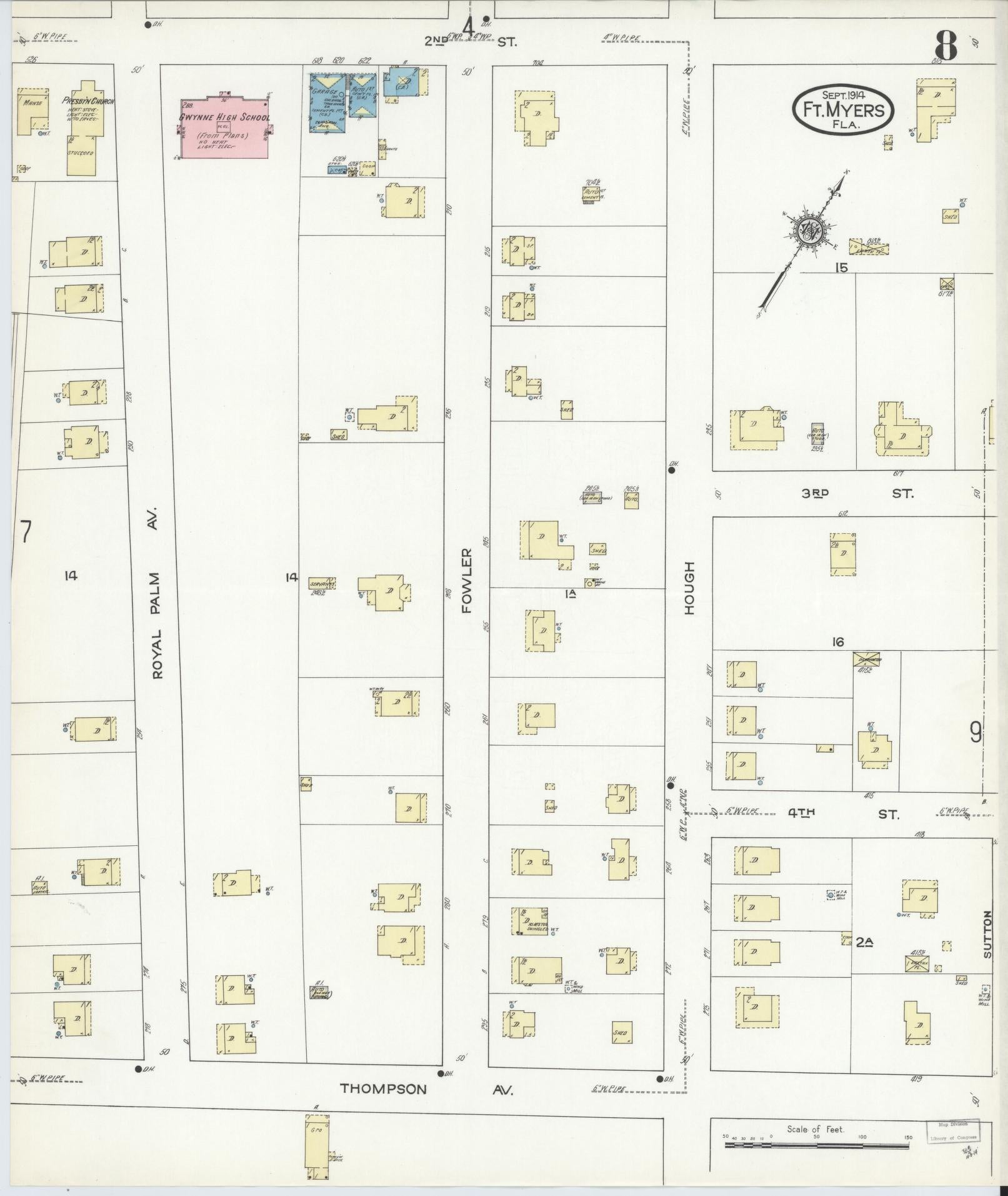 Sanborn Fire Insurance Map from Fort Myers, Lee County, Florida (1914), Sheet #0008 - Complete Map Set gallery image, historic Sanborn map, vintage wall art, Florida Florida