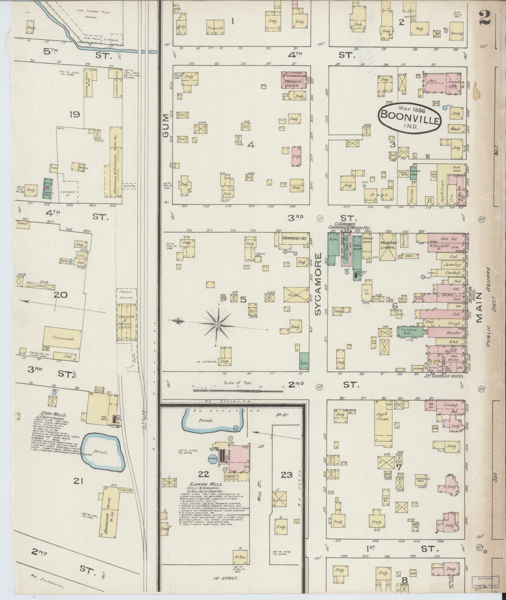 Sanborn Fire Insurance Map from Boonville, Warrick County, Indiana (1886), Sheet #0002 - Complete Map Set gallery image, historic Sanborn map, vintage wall art, Indiana Indiana