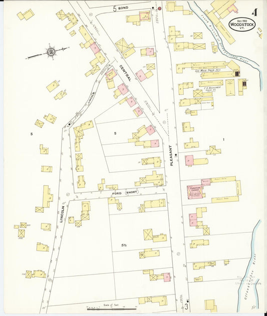 Sanborn Fire Insurance Map from Woodstock, Windsor County, Vermont (1910), Sheet #0004 - Historic Sanborn Fire Insurance Map Print, vintage old map wall art, antique decor, genealogy gift, Vermont Vermont map