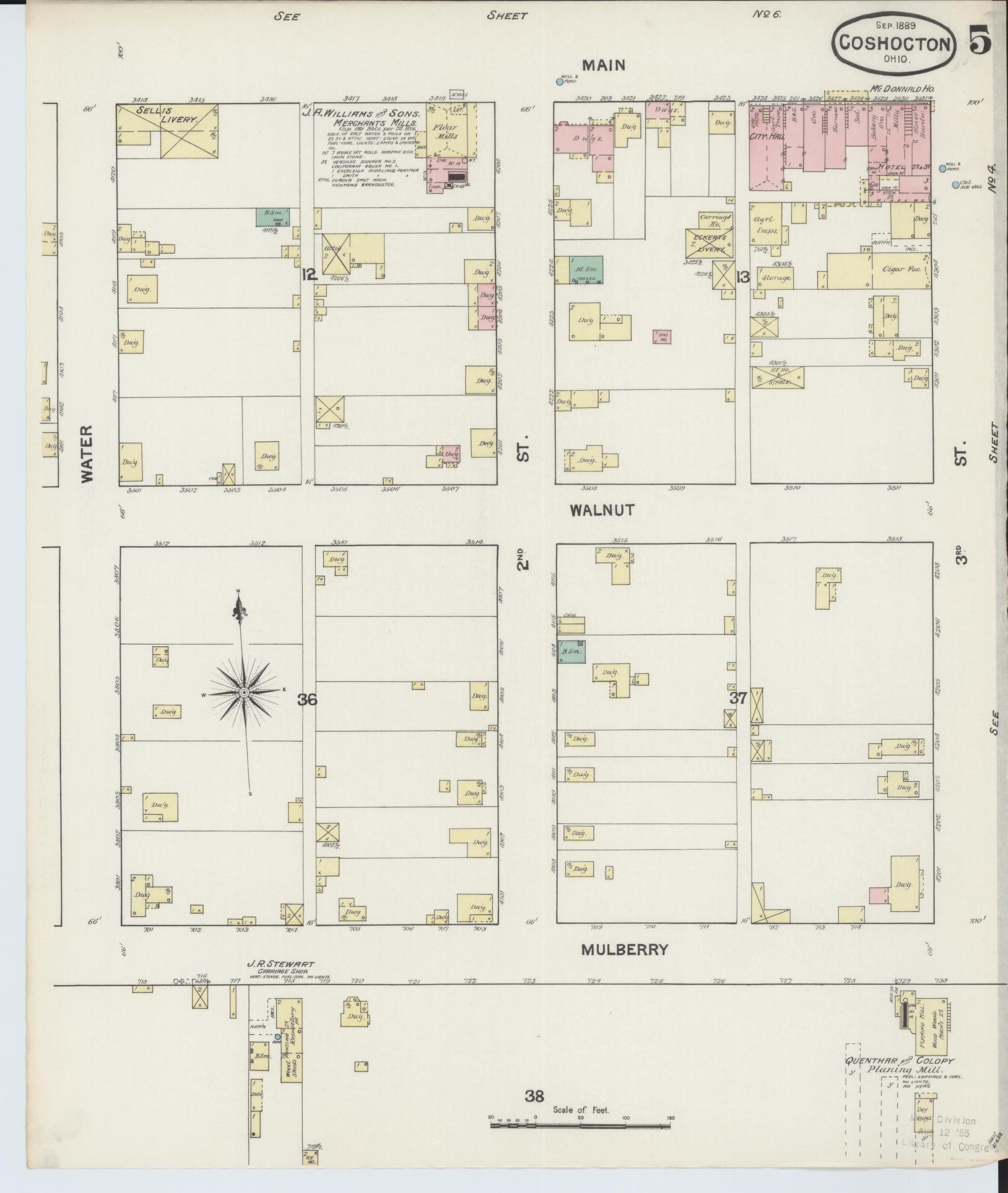 Sanborn Fire Insurance Map from Coshocton, Coshocton County, Ohio (1889), Sheet #0005 - Historic Sanborn Fire Insurance Map Print, vintage old map wall art, antique decor, genealogy gift, Ohio Ohio map