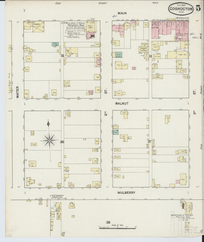Sanborn Fire Insurance Map from Coshocton, Coshocton County, Ohio (1889), Sheet #0005 - Historic Sanborn Fire Insurance Map Print, vintage old map wall art, antique decor, genealogy gift, Ohio Ohio map