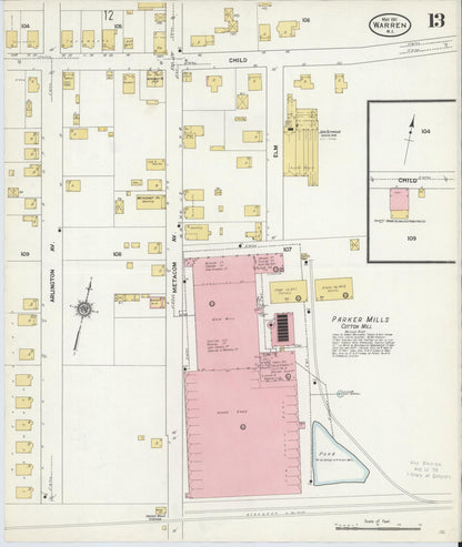Sanborn Fire Insurance Map from Warren, Bristol County, Rhode Island (1911), Sheet #0013 - Complete Map Set gallery image, historic Sanborn map, vintage wall art, Rhode Island Rhode Island