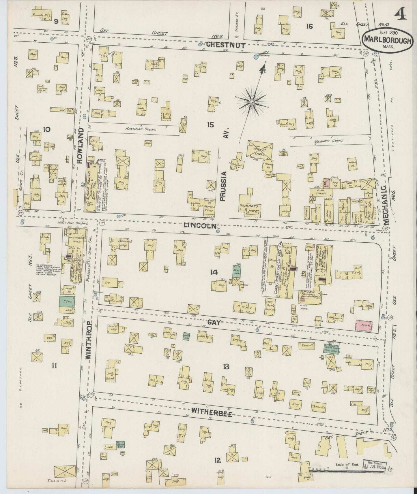 Sanborn Fire Insurance Map from Marlborough, Middlesex County, Massachusetts (1890), Sheet #0004 - Complete Map Set gallery image, historic Sanborn map, vintage wall art, Massachusetts Massachusetts