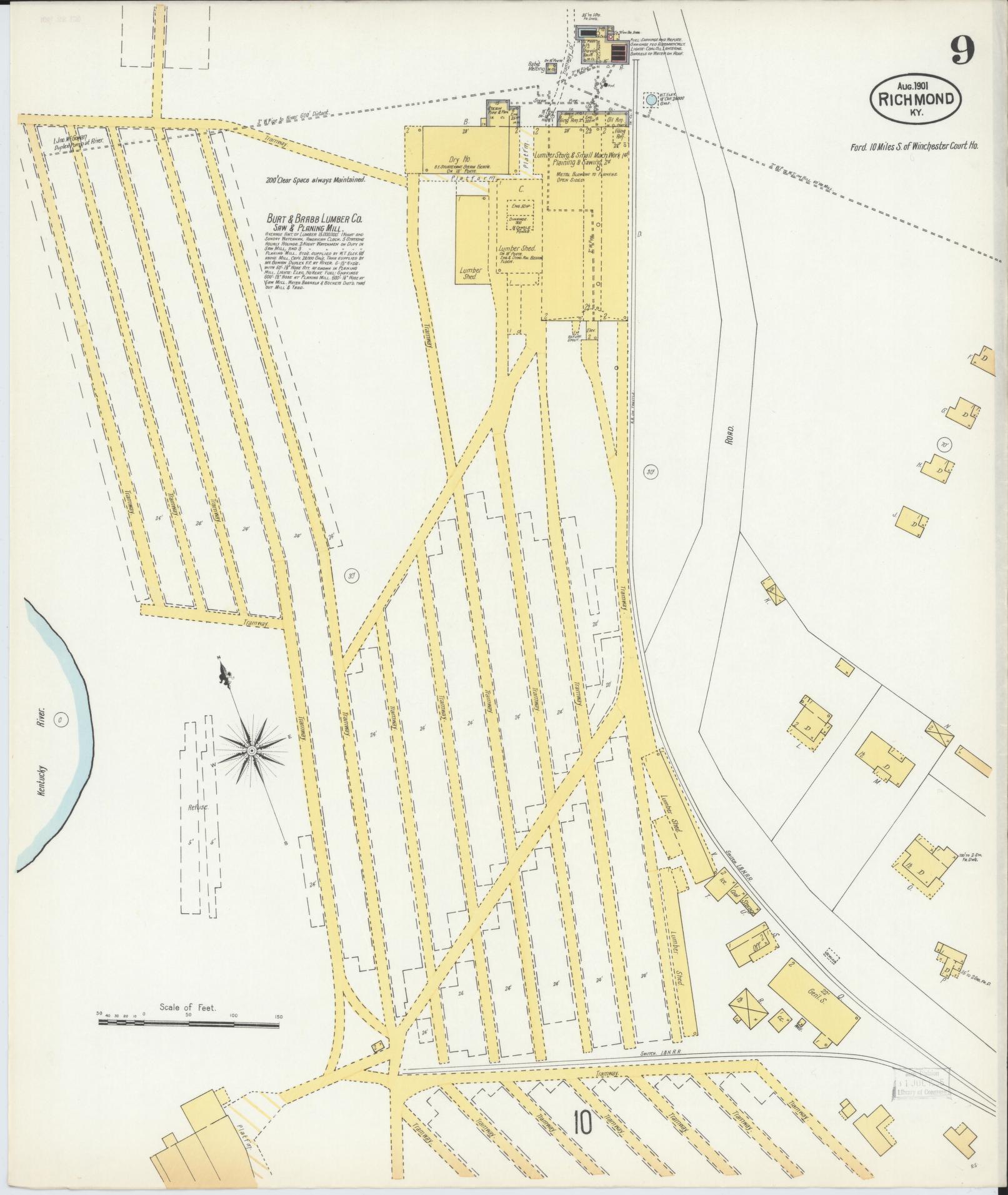 Sanborn Fire Insurance Map from Richmond, Madison County, Kentucky (1901), Sheet #0009 - Complete Map Set gallery image, historic Sanborn map, vintage wall art, Kentucky Kentucky