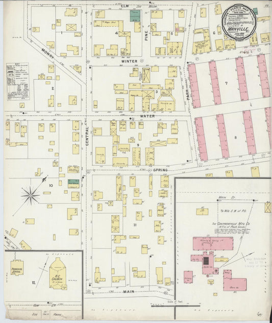 Sanborn Fire Insurance Map from Manville, Providence County, Rhode Island (1896), Sheet #0001 - Historic Sanborn Fire Insurance Map Print, vintage old map wall art, antique decor, genealogy gift, Rhode Island Rhode Island map