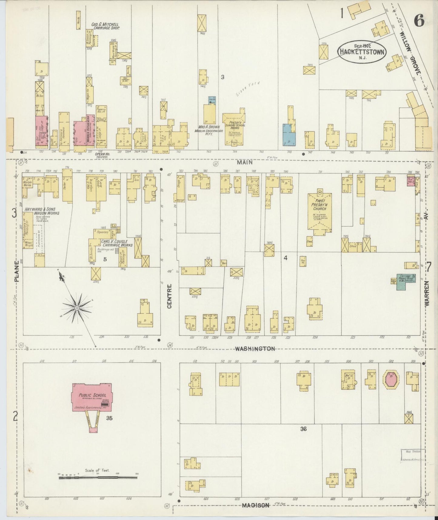 Sanborn Fire Insurance Map from Hackettstown, Warren County, New Jersey (1902), Sheet #0006 - Historic Sanborn Fire Insurance Map Print, vintage old map wall art, antique decor, genealogy gift, New Jersey New Jersey map