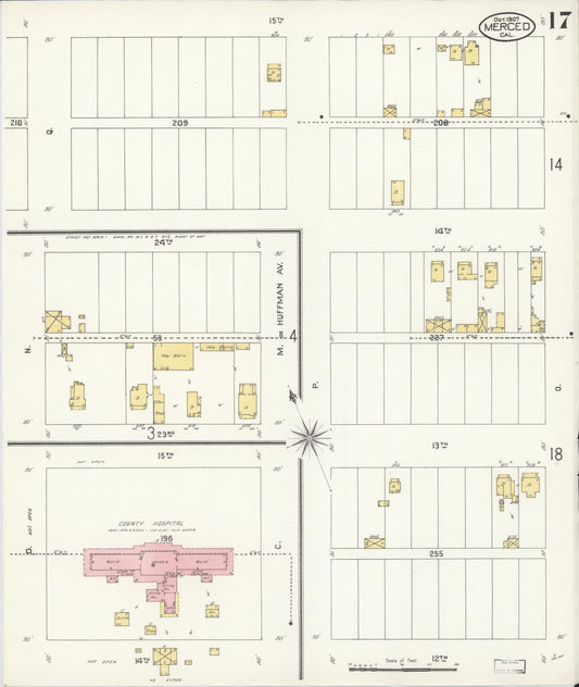 Sanborn Fire Insurance Map from Merced, Merced County, California (1907), Sheet #0017 - Historic Sanborn Fire Insurance Map Print, vintage old map wall art, antique decor, genealogy gift, California California map
